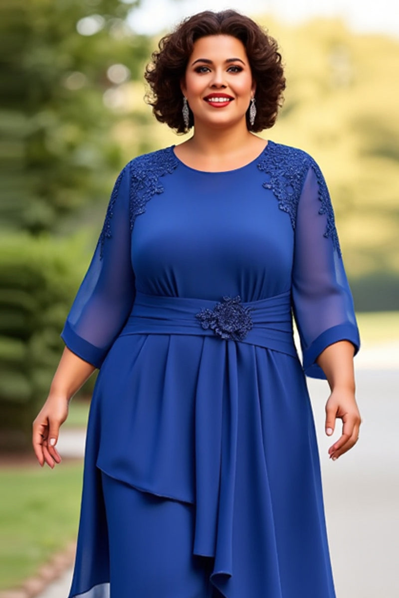 Load image into Gallery viewer, Royal Blue Appliqued Scoop Jumpsuit with 3/4 Sleeves