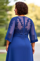 Load image into Gallery viewer, Royal Blue Appliqued Scoop Jumpsuit with 3/4 Sleeves