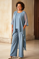 Load image into Gallery viewer, Dusty Blue Chiffon 3/4 Sleeves Jumpsuit Mother of the Bride Dress