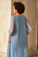Load image into Gallery viewer, Dusty Blue Chiffon 3/4 Sleeves Jumpsuit Mother of the Bride Dress
