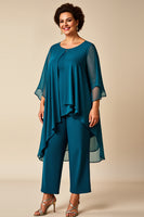 Load image into Gallery viewer, Peacock Chiffon Asymmetrical Jumpsuit Mother of the Bride Dress