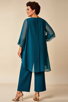 Load image into Gallery viewer, Peacock Chiffon Asymmetrical Jumpsuit Mother of the Bride Dress