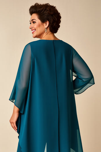 Peacock Chiffon Asymmetrical Jumpsuit Mother of the Bride Dress