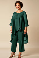 Load image into Gallery viewer, Peacock Chiffon Asymmetrical Jumpsuit Mother of the Bride Dress