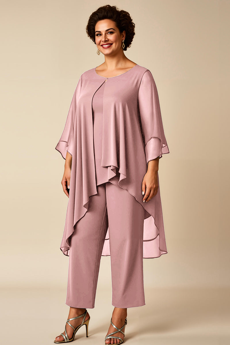 Load image into Gallery viewer, Peacock Chiffon Asymmetrical Jumpsuit Mother of the Bride Dress