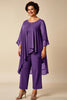 Load image into Gallery viewer, Plum Asymmetrical Jumpsuit Chiffon Mother of the Bride Dress