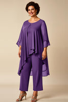Load image into Gallery viewer, Plum Asymmetrical Jumpsuit Chiffon Mother of the Bride Dress