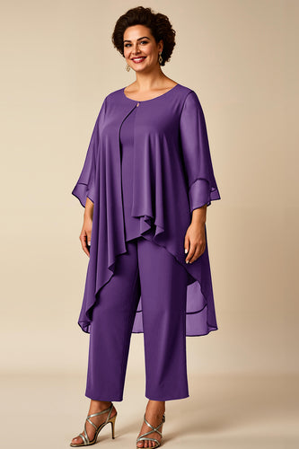 Plum Asymmetrical Jumpsuit Chiffon Mother of the Bride Dress