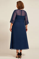 Load image into Gallery viewer, Navy A Line Chiffon Plus Size Mother of the Bride Dress