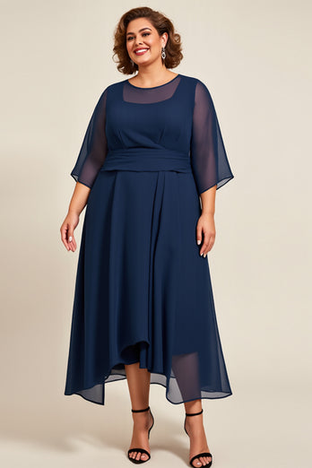 Navy A Line Chiffon Plus Size Mother of the Bride Dress