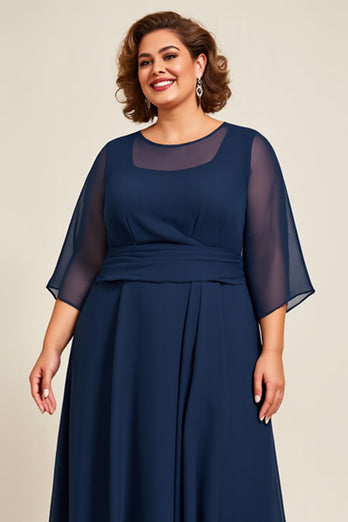 Navy A Line Chiffon Plus Size Mother of the Bride Dress