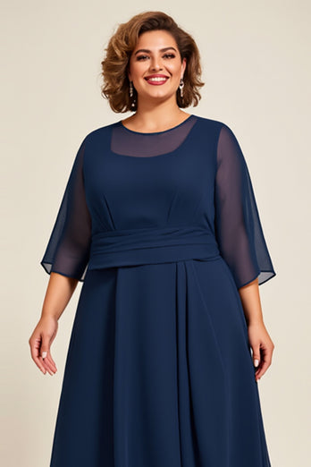 Navy A Line Chiffon Plus Size Mother of the Bride Dress