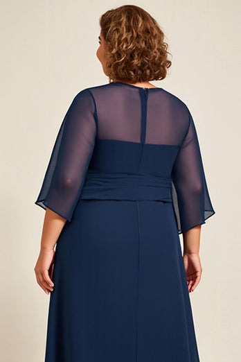 Navy A Line Chiffon Plus Size Mother of the Bride Dress