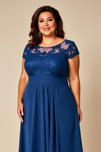 Blue A Line Appliqued Chiffon Mother of the Bride Dress