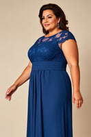 Load image into Gallery viewer, Blue A Line Appliqued Chiffon Mother of the Bride Dress