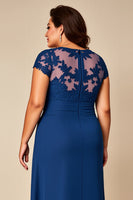 Load image into Gallery viewer, Blue A Line Appliqued Chiffon Mother of the Bride Dress