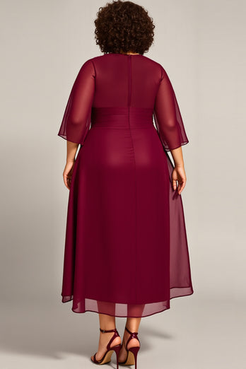 Plus Size Burgundy A Line Keyhole Chiffon Mother of the Bride Dress
