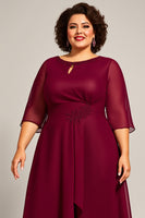 Load image into Gallery viewer, Plus Size Burgundy A Line Keyhole Chiffon Mother of the Bride Dress