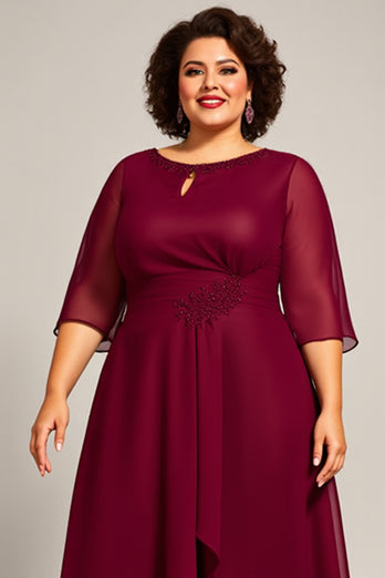 Plus Size Burgundy A Line Keyhole Chiffon Mother of the Bride Dress