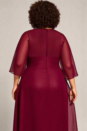 Plus Size Burgundy A Line Keyhole Chiffon Mother of the Bride Dress