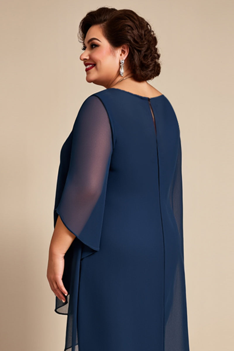 Load image into Gallery viewer, Navy Chiffon Asymmetrical 2 Piece Jumpsuit with Short Sleeves