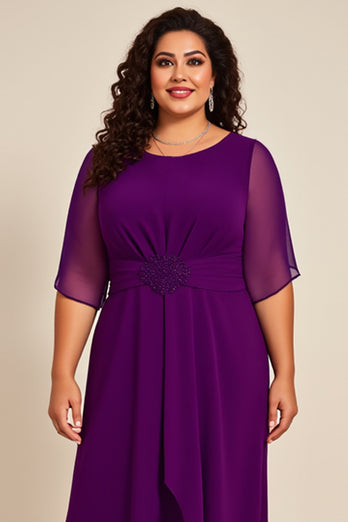 Purple Pleated Asymmetrical A Line Chiffon Mother of the Bride Dress
