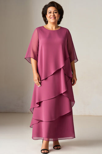 Vintage Mauve Tiered A Line Chiffon Mother of the Bride Dress