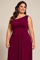 Load image into Gallery viewer, Plus Size Burgundy A Line One Shoulder Mother of the Bride Dress