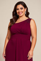 Load image into Gallery viewer, Plus Size Burgundy A Line One Shoulder Mother of the Bride Dress