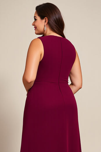 Plus Size Burgundy A Line One Shoulder Mother of the Bride Dress