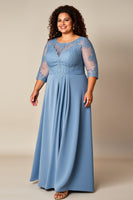 Load image into Gallery viewer, Dusty Blue Appliqued Pleated A Line Mother of the Bride Dress