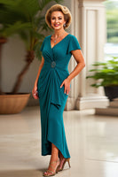 Load image into Gallery viewer, Peacock V-Neck Sheath Maxi Mother of the Bride Dress with Ruffles