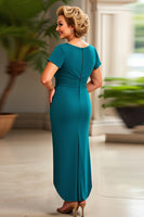 Load image into Gallery viewer, Peacock V-Neck Sheath Maxi Mother of the Bride Dress with Ruffles