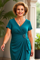 Load image into Gallery viewer, Peacock V-Neck Sheath Maxi Mother of the Bride Dress with Ruffles