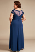Load image into Gallery viewer, Plus Size Navy Chiffon A Line Mother of the Bride Dress with Lace