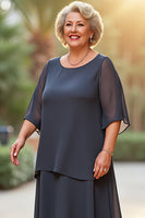 Load image into Gallery viewer, Steel Grey Chiffon A Line Long Mother of the Bride Dress