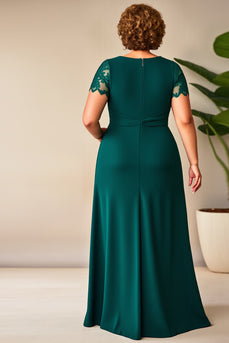 Plus Size Pine  Column Appliques Mother of the Bride Dress with Slit