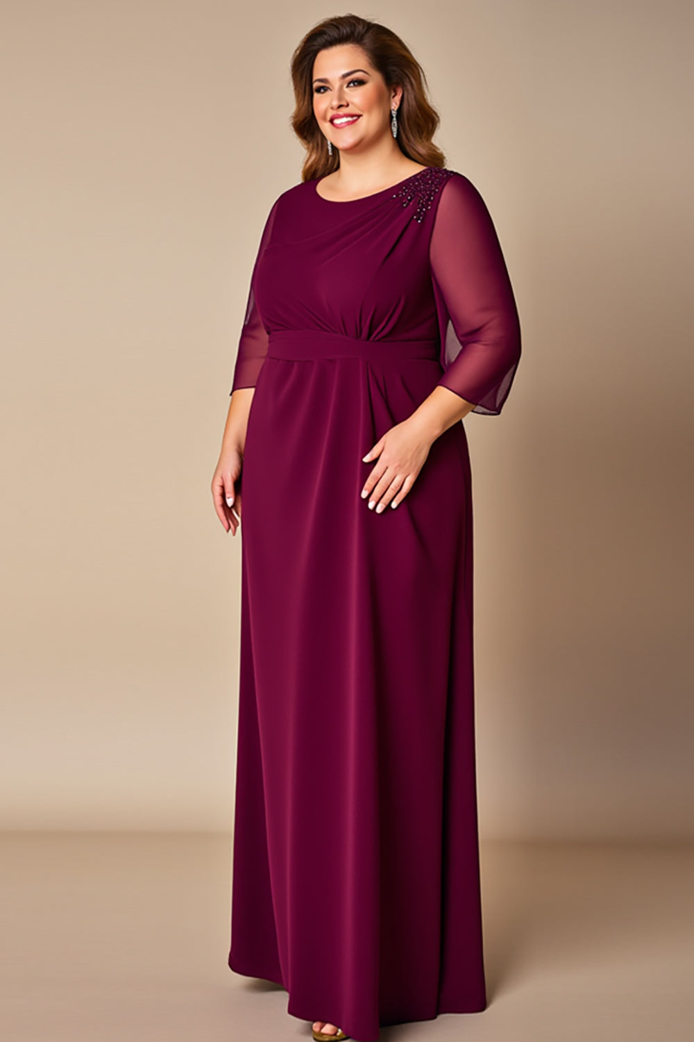 Plus Size Burgundy A Line Chiffon Mother of the Bride Dress