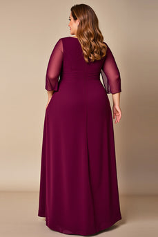 Plus Size Burgundy A Line Chiffon Mother of the Bride Dress