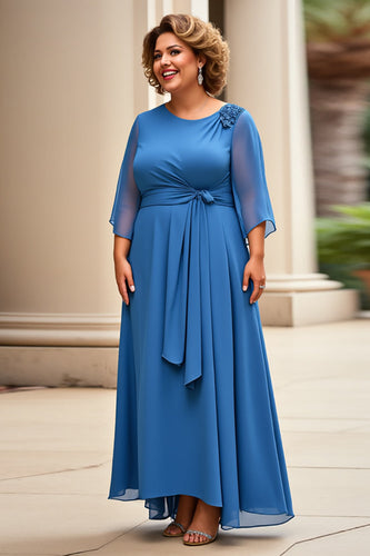 Royal Blue Chiffon Plus Size Mother of the Bride Dress with Sleeves