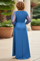 Load image into Gallery viewer, Royal Blue Chiffon Plus Size Mother of the Bride Dress with Sleeves