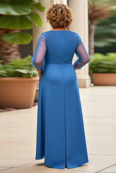 Royal Blue Chiffon Plus Size Mother of the Bride Dress with Sleeves