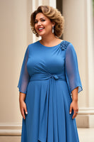 Load image into Gallery viewer, Royal Blue Chiffon Plus Size Mother of the Bride Dress with Sleeves
