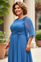 Load image into Gallery viewer, Royal Blue Chiffon Plus Size Mother of the Bride Dress with Sleeves