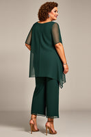 Load image into Gallery viewer, Pine Scoop Neck Chiffon Mother of the Bride Pantsuit with Sleeves