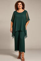 Load image into Gallery viewer, Pine Scoop Neck Chiffon Mother of the Bride Pantsuit with Sleeves