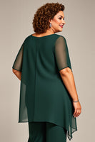 Load image into Gallery viewer, Pine Scoop Neck Chiffon Mother of the Bride Pantsuit with Sleeves