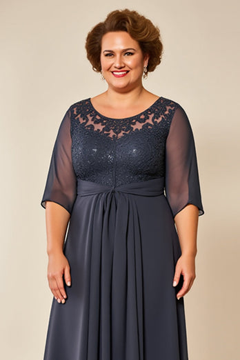 Steel Grey Chiffon A Line Mother of the Bride Dress with Appliques