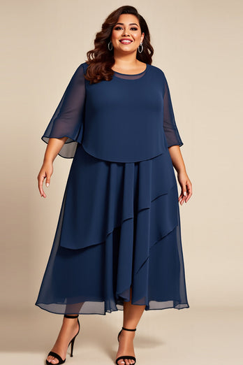 Plus Size Navy Chiffon A Line Mother of the Bride Dress