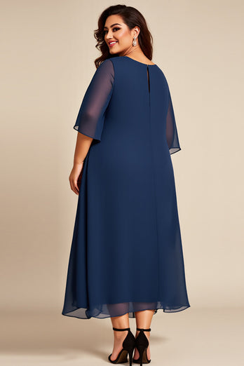 Plus Size Navy Chiffon A Line Mother of the Bride Dress
